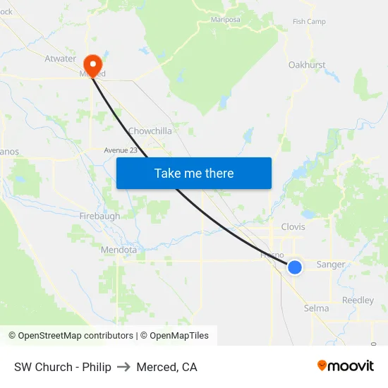 SW Church - Philip to Merced, CA map