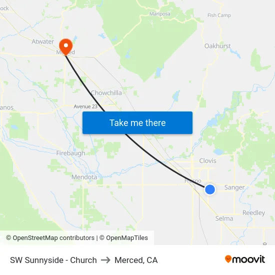 SW Sunnyside - Church to Merced, CA map