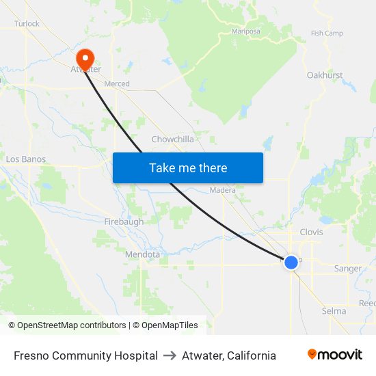 Fresno Community Hospital to Atwater, California map