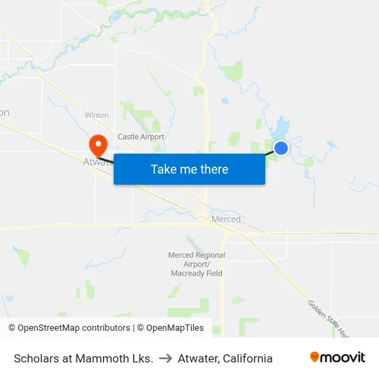 Scholars at Mammoth Lks. to Atwater, California map