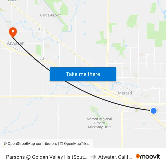 Parsons @ Golden Valley Hs (Southbound) to Atwater, California map