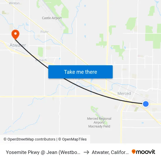 Yosemite Pkwy @ Jean (Westbound) to Atwater, California map