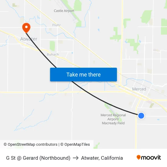 G St @ Gerard (Northbound) to Atwater, California map