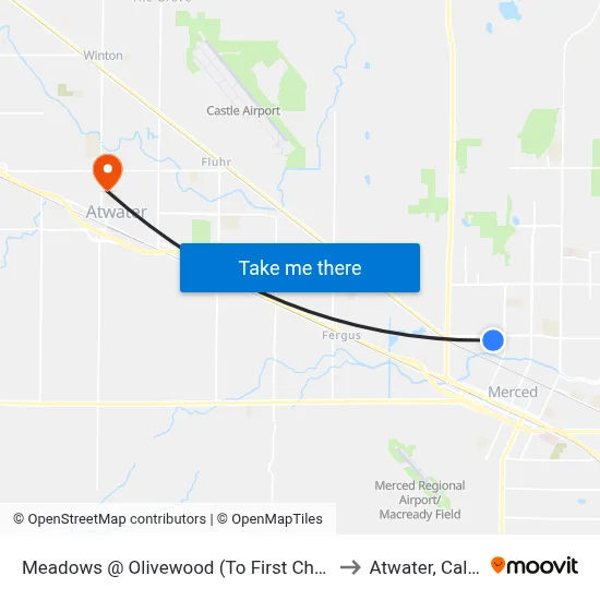 Meadows @ Olivewood (To First Christian Church) to Atwater, California map