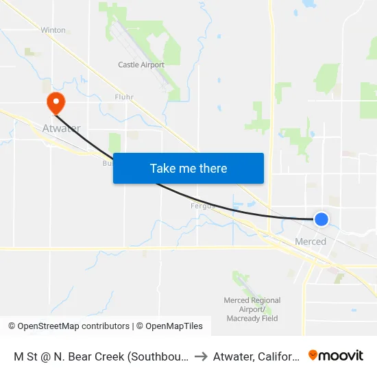 M St @ N. Bear Creek (Southbound) to Atwater, California map