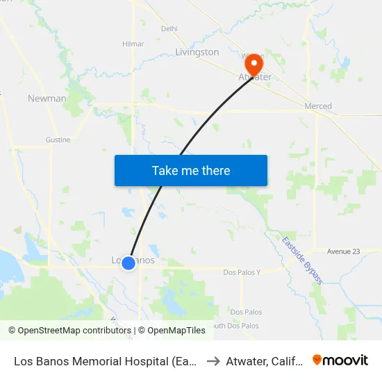 Los Banos Memorial Hospital (Eastbound) to Atwater, California map