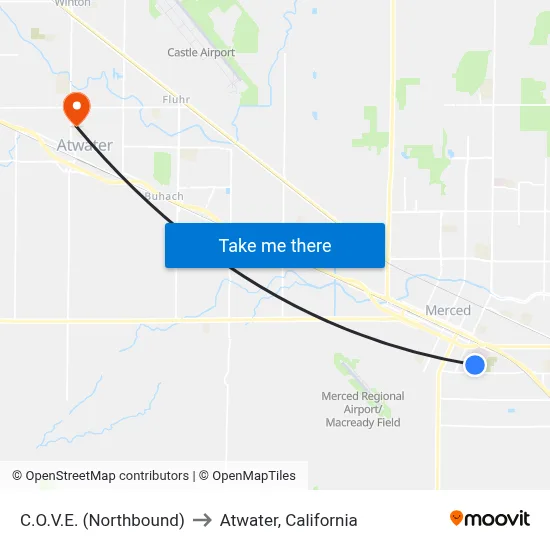 C.O.V.E. (Northbound) to Atwater, California map
