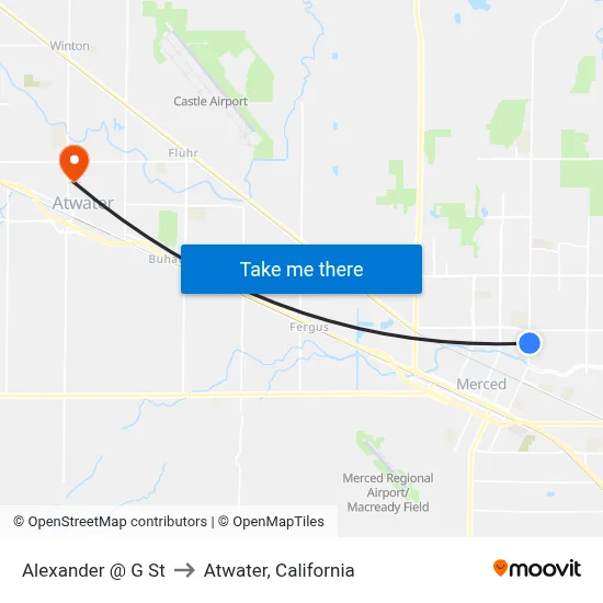 Alexander @ G St to Atwater, California map