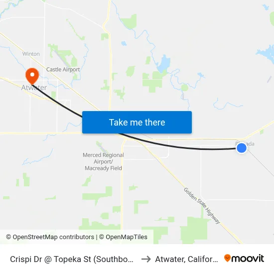 Crispi Dr @ Topeka St (Southbound) to Atwater, California map