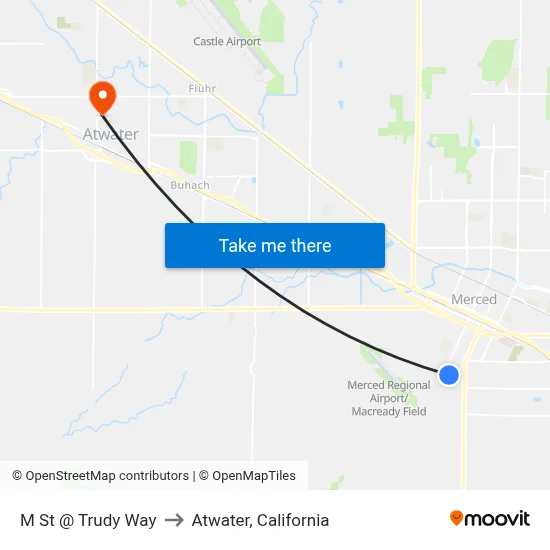 M St @ Trudy Way to Atwater, California map