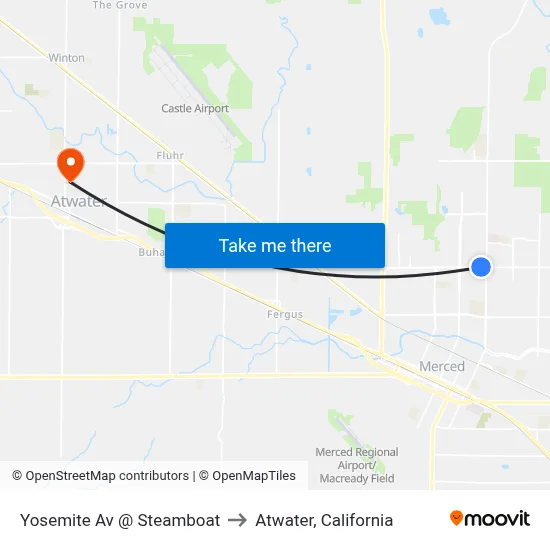Yosemite Av @ Steamboat to Atwater, California map
