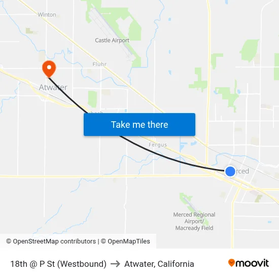 18th @ P St (Westbound) to Atwater, California map