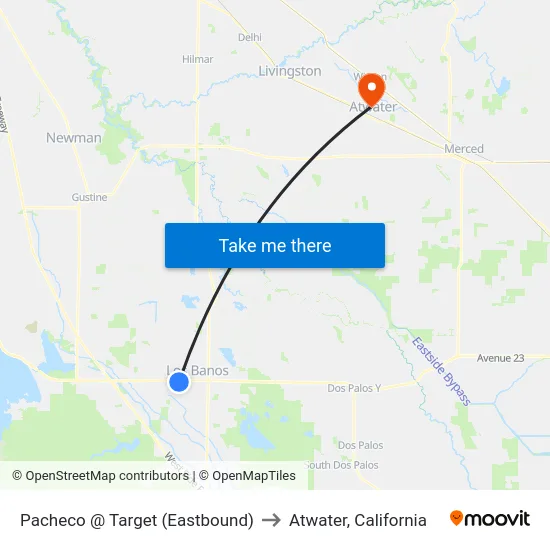 Pacheco @ Target (Eastbound) to Atwater, California map