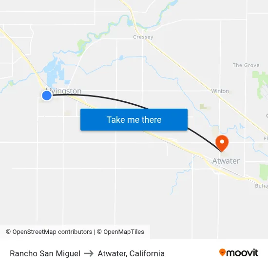 Rancho San Miguel to Atwater, California map