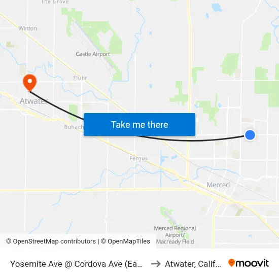 Yosemite Ave @ Cordova Ave (Eastbound) to Atwater, California map