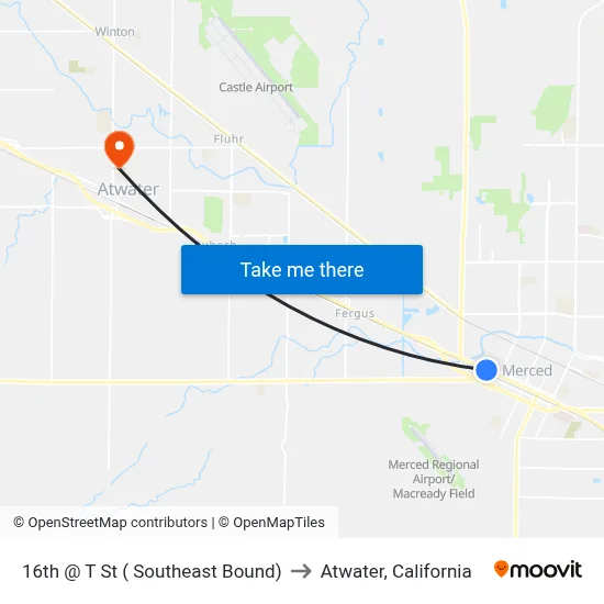16th @ T St ( Southeast Bound) to Atwater, California map