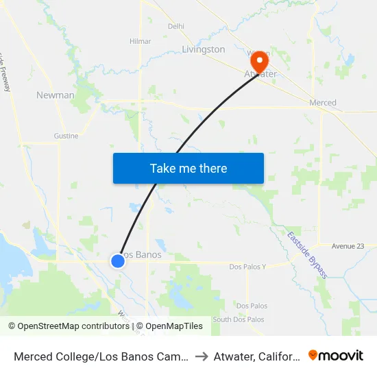 Merced College/Los Banos Campus to Atwater, California map