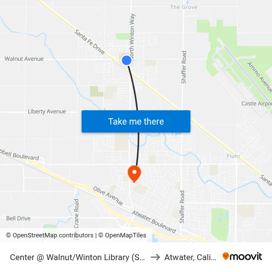 Center @ Walnut/Winton Library (Southbound) to Atwater, California map