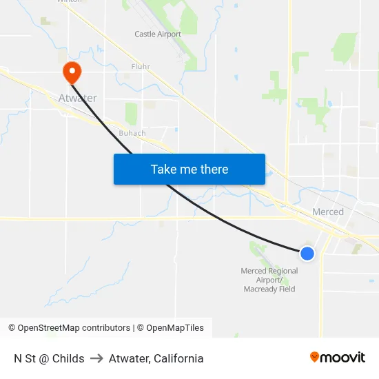 N St @ Childs to Atwater, California map