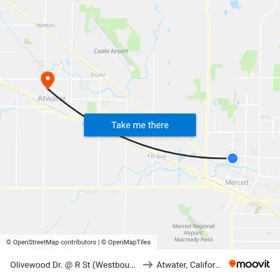 Olivewood Dr. @ R St (Westbound) to Atwater, California map