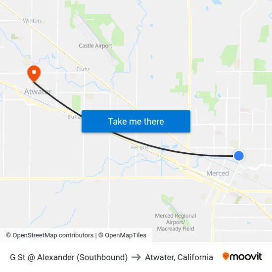 G St @ Alexander (Southbound) to Atwater, California map