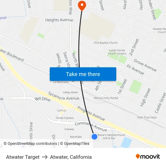 Atwater Target to Atwater, California map