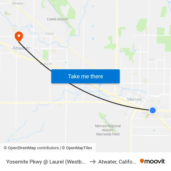 Yosemite Pkwy @ Laurel (Westbound) to Atwater, California map
