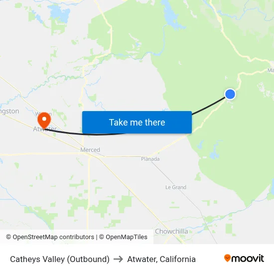 Catheys Valley (Outbound) to Atwater, California map