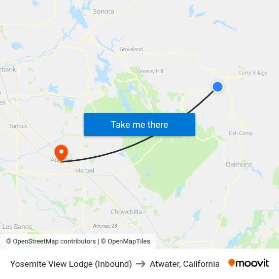 Yosemite View Lodge (Inbound) to Atwater, California map