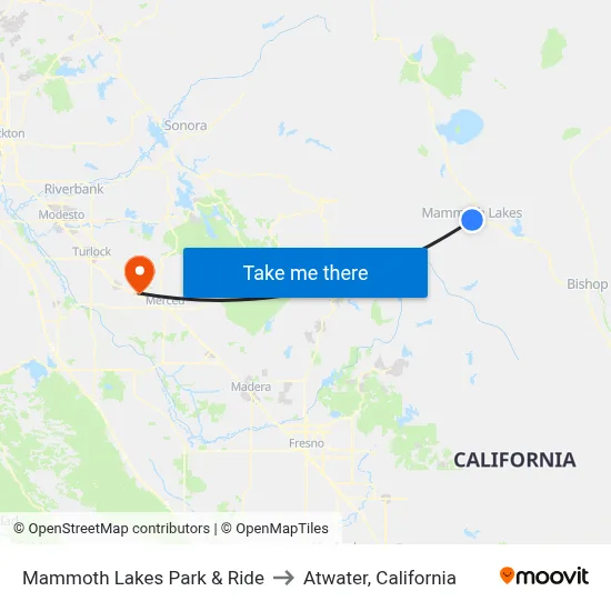 Mammoth Lakes Park & Ride to Atwater, California map