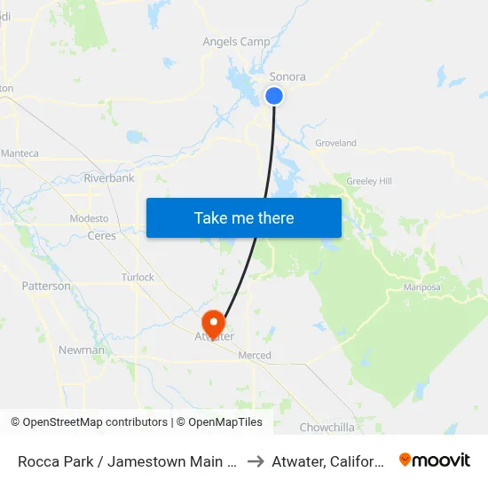 Rocca Park / Jamestown Main St. to Atwater, California map