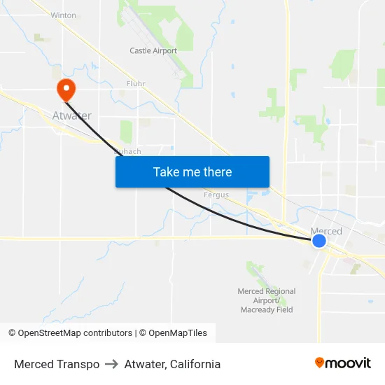 Merced Transpo to Atwater, California map