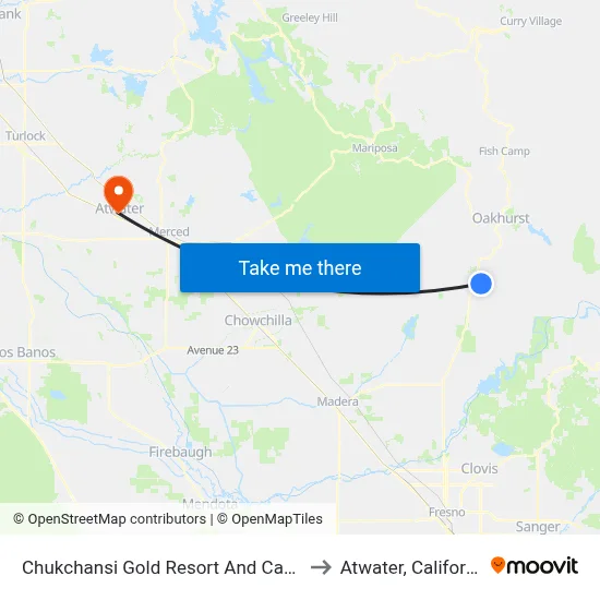 Chukchansi Gold Resort And Casino to Atwater, California map