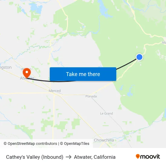 Cathey's Valley (Inbound) to Atwater, California map