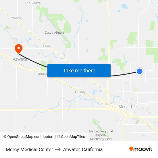 Mercy Medical Center to Atwater, California map