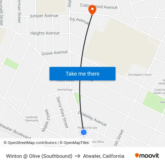 Winton @ Olive (Southbound) to Atwater, California map