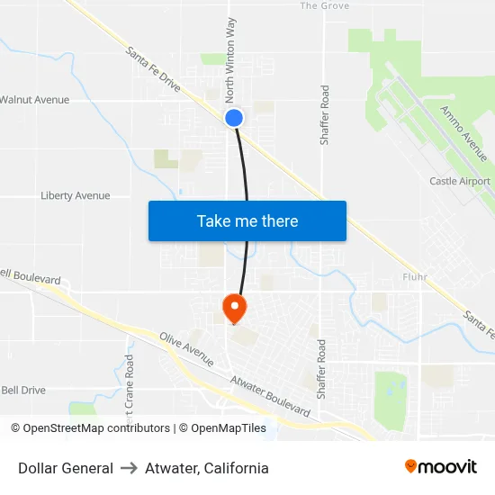 Dollar General to Atwater, California map