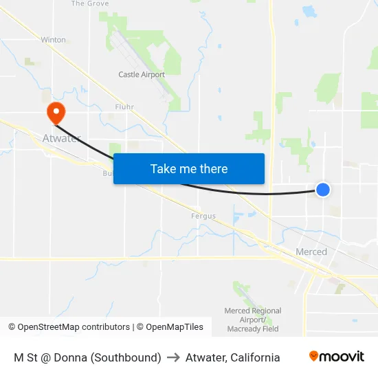 M St @ Donna (Southbound) to Atwater, California map