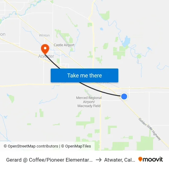 Gerard @ Coffee/Pioneer Elementary (Westbound) to Atwater, California map
