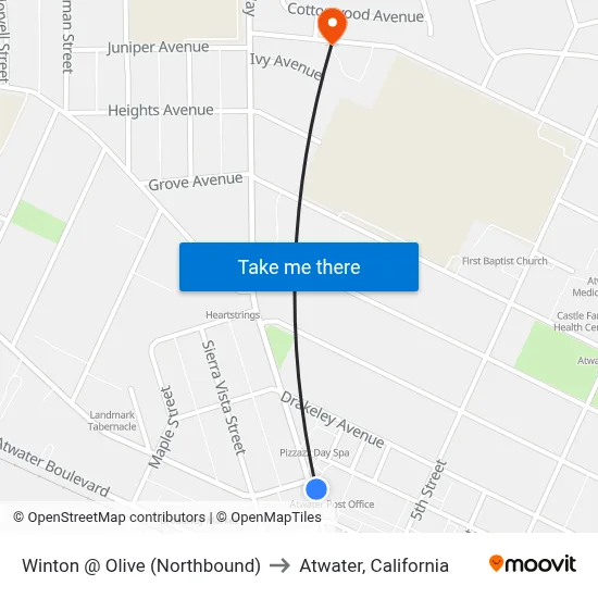 Winton @ Olive (Northbound) to Atwater, California map