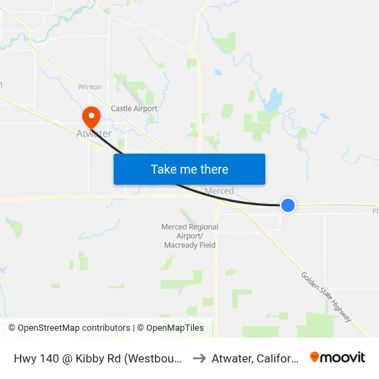 Hwy 140 @ Kibby Rd (Westbound) to Atwater, California map