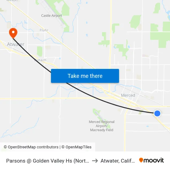 Parsons @ Golden Valley Hs (Northbound) to Atwater, California map
