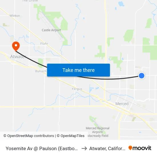 Yosemite Av @ Paulson (Eastbound) to Atwater, California map
