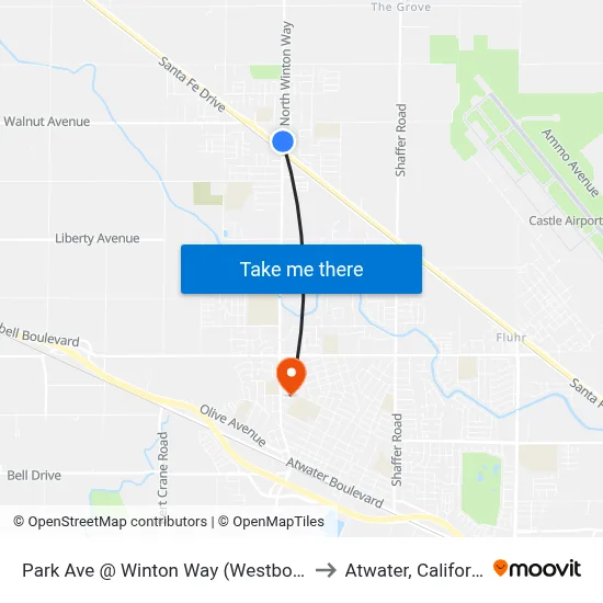 Park Ave @ Winton Way (Westbound) to Atwater, California map