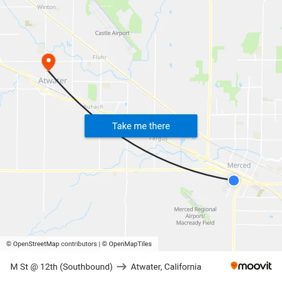 M St @ 12th (Southbound) to Atwater, California map
