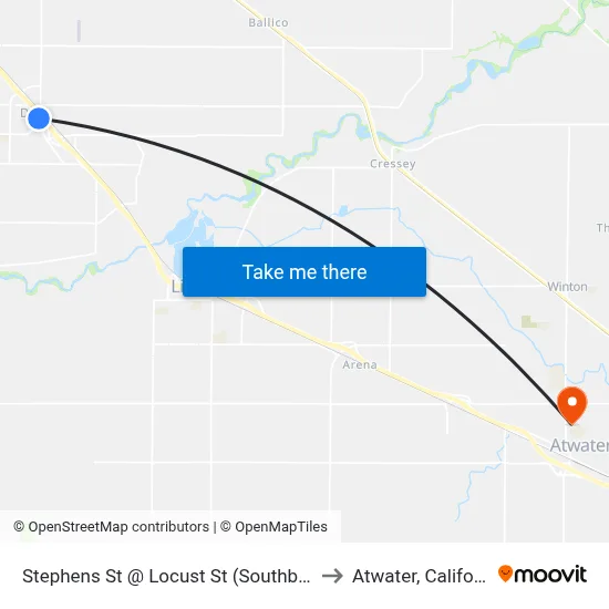 Stephens St @ Locust St (Southbound) to Atwater, California map