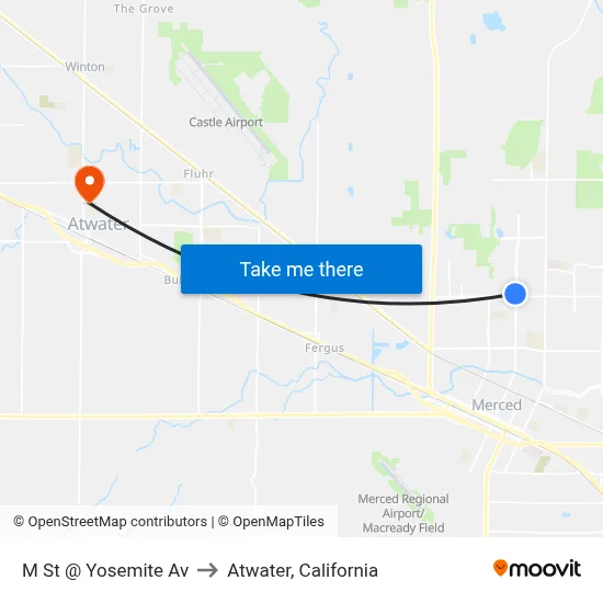M St @ Yosemite Av to Atwater, California map