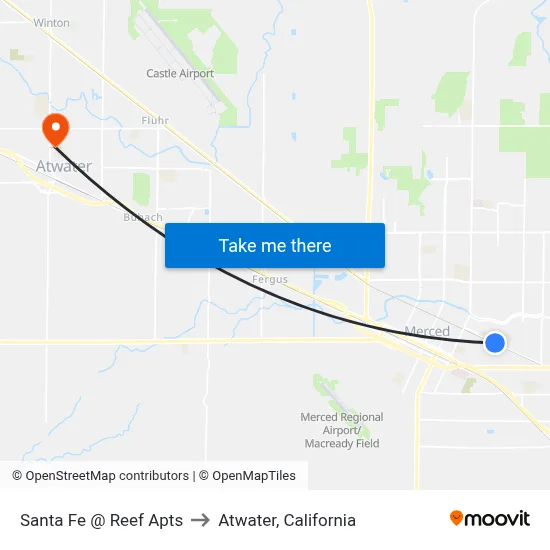 Santa Fe @ Reef Apts to Atwater, California map