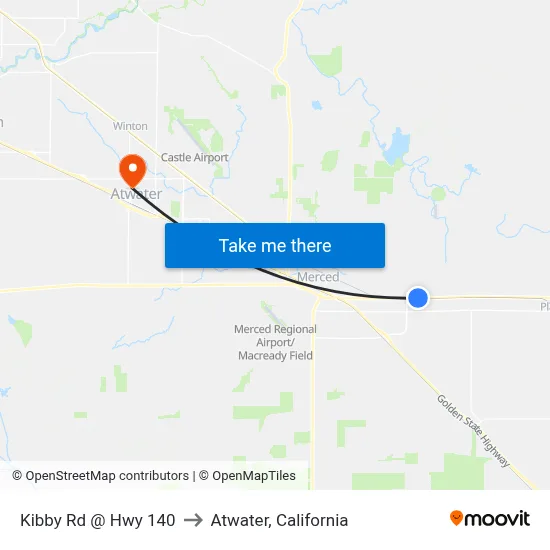 Kibby Rd @ Hwy 140 to Atwater, California map