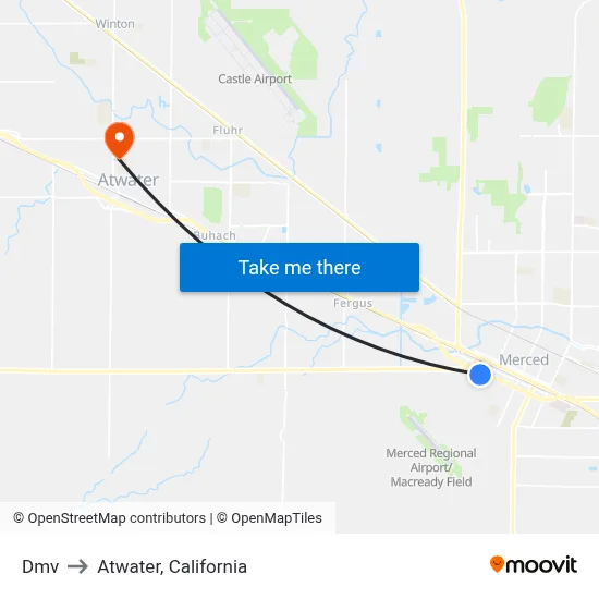 Dmv to Atwater, California map
